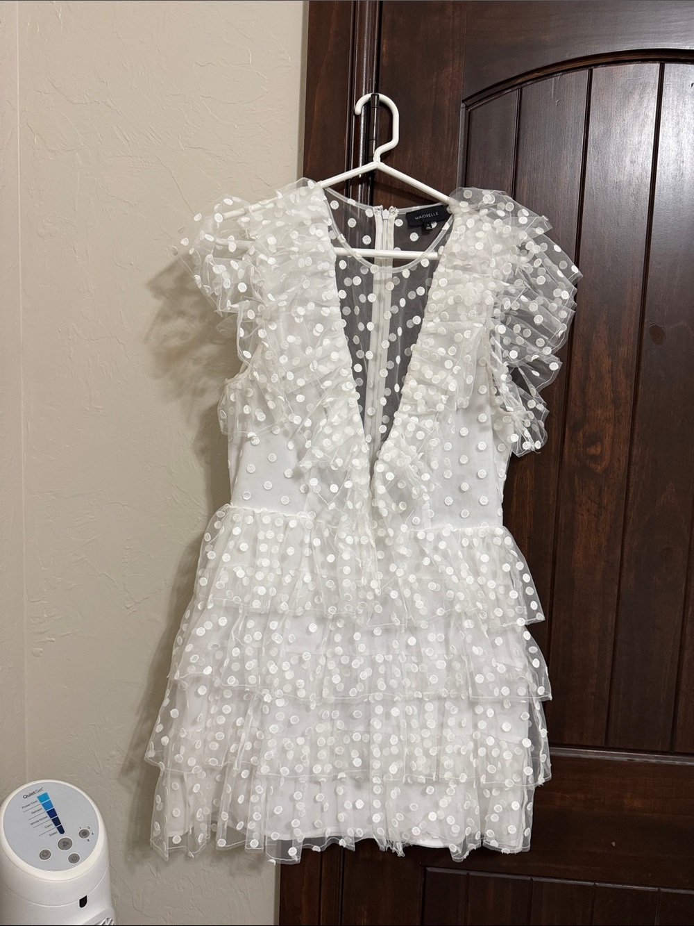 MAJORELLE White Polka Dot Ruffle Mini Dress